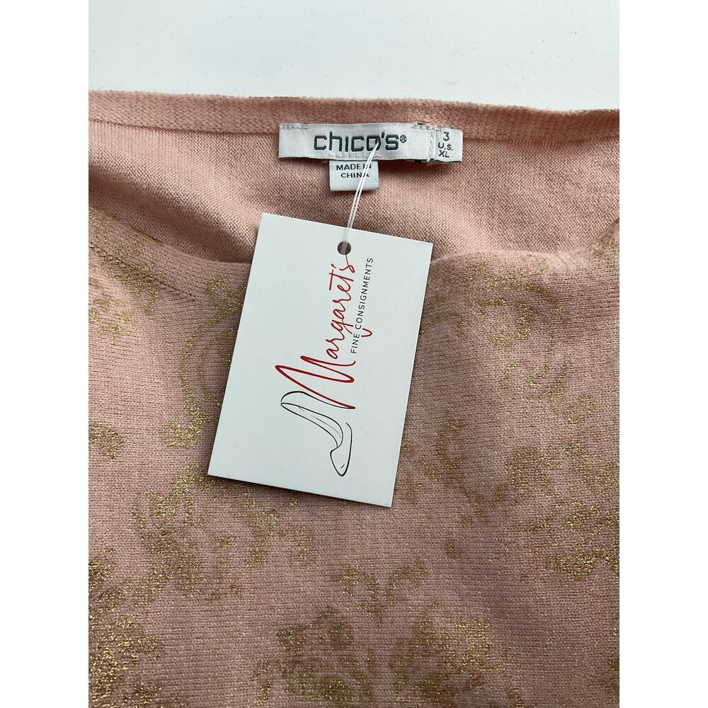 Chico Size XL Blush/Gold Print Pre-Owned Ladies Casual Top - Size XL - Picture 4 of 6